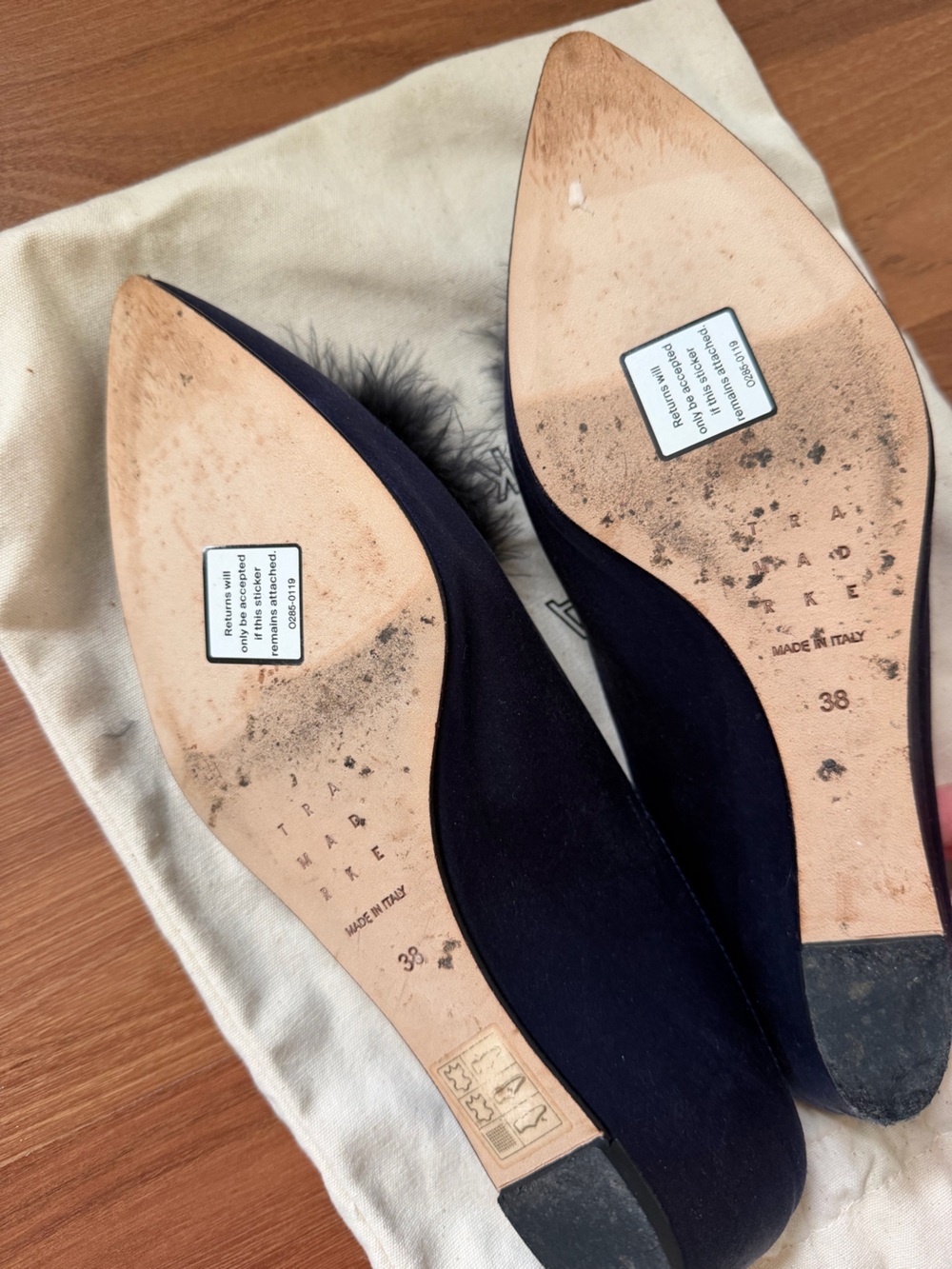 Trademark Navy Satin Feather Mules - Picture 7 of 9